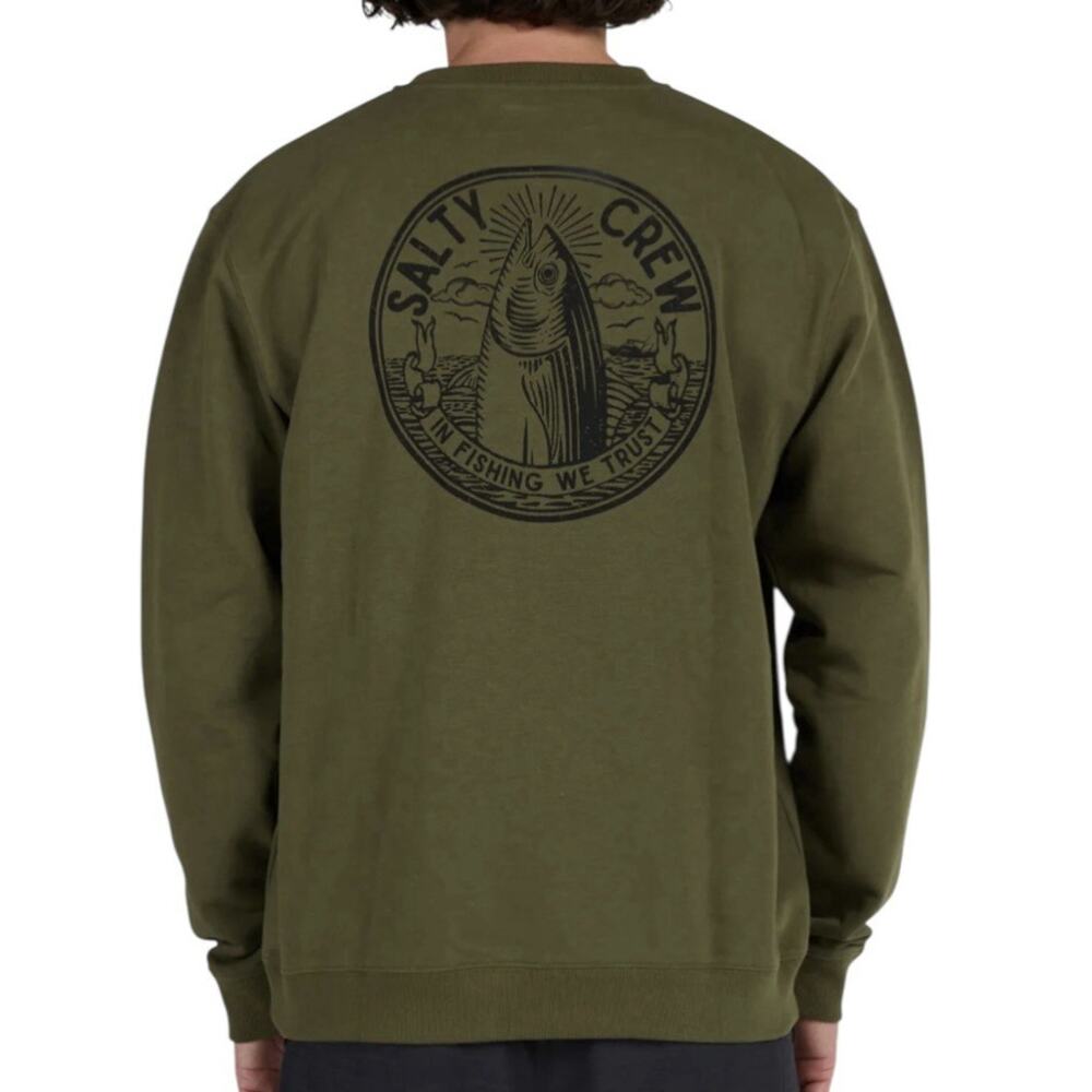 Salty Crew Men's Pullover Sweatshirt Sz S Olive Green In Fishing We Trust